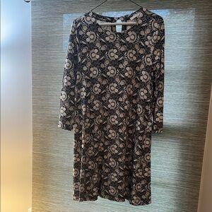 LOFT Black and White Long Sleeve A-Line Dress